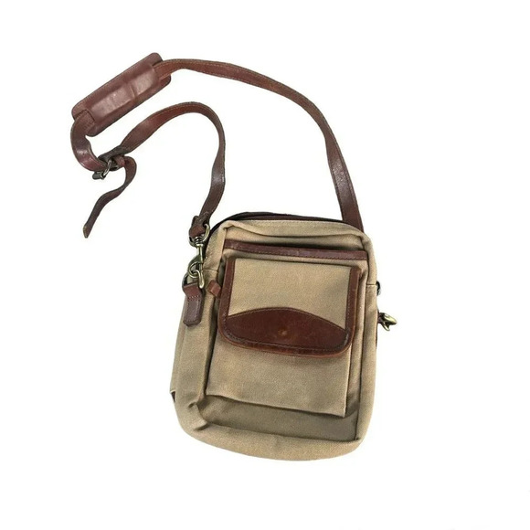 Ellington Brown Leather and Canvas Crossbody Organizer Travel Bag - Picture 1 of 9